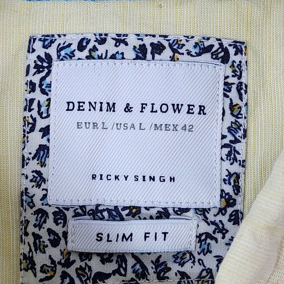 Denim & Flower Ricky Singh Shirt Men's Large Yellow Short Sleeve Button Up EUC - Picture 6 of 8